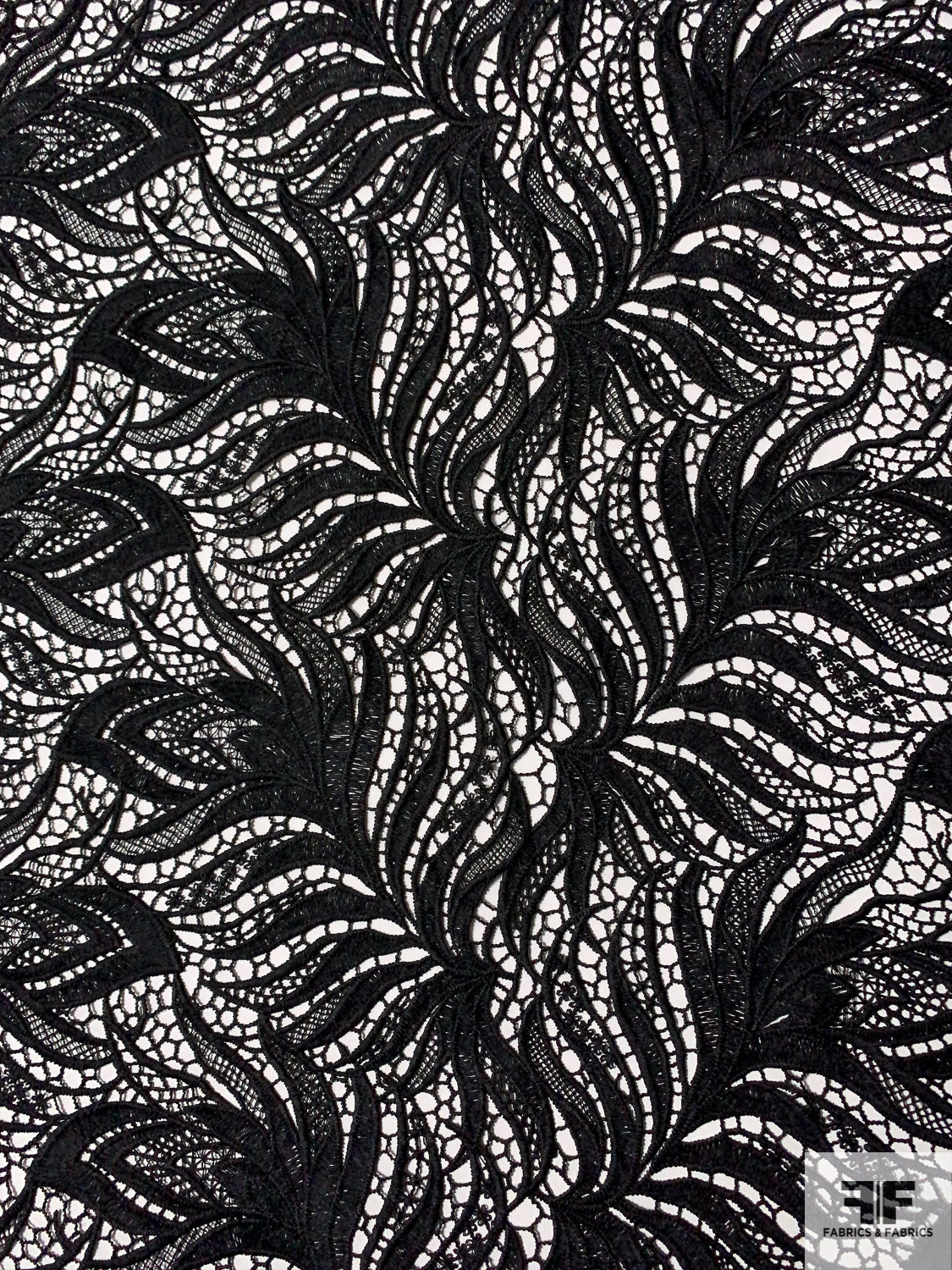 Double-Scalloped Exotic Leaf Guipure Lace - Black