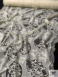Double-Scalloped Floral Medallion Lightweight Guipure Lace - Ivory