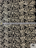 Double-Scalloped Foil Printed Floral Guipure Lace - Natural