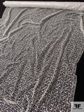 Digital Geometric Lightweight Guipure Lace with Silver Foil Print - White / Silver