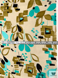 Abstract Printed Stretch Cotton Sateen - Olive / Turquoise / Sand / Black