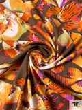 Floral Metamorphasis Printed Stretch Cotton Pique - Brown / Orange / Magenta / Green