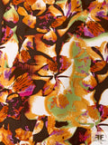Floral Metamorphasis Printed Stretch Cotton Pique - Brown / Orange / Magenta / Green