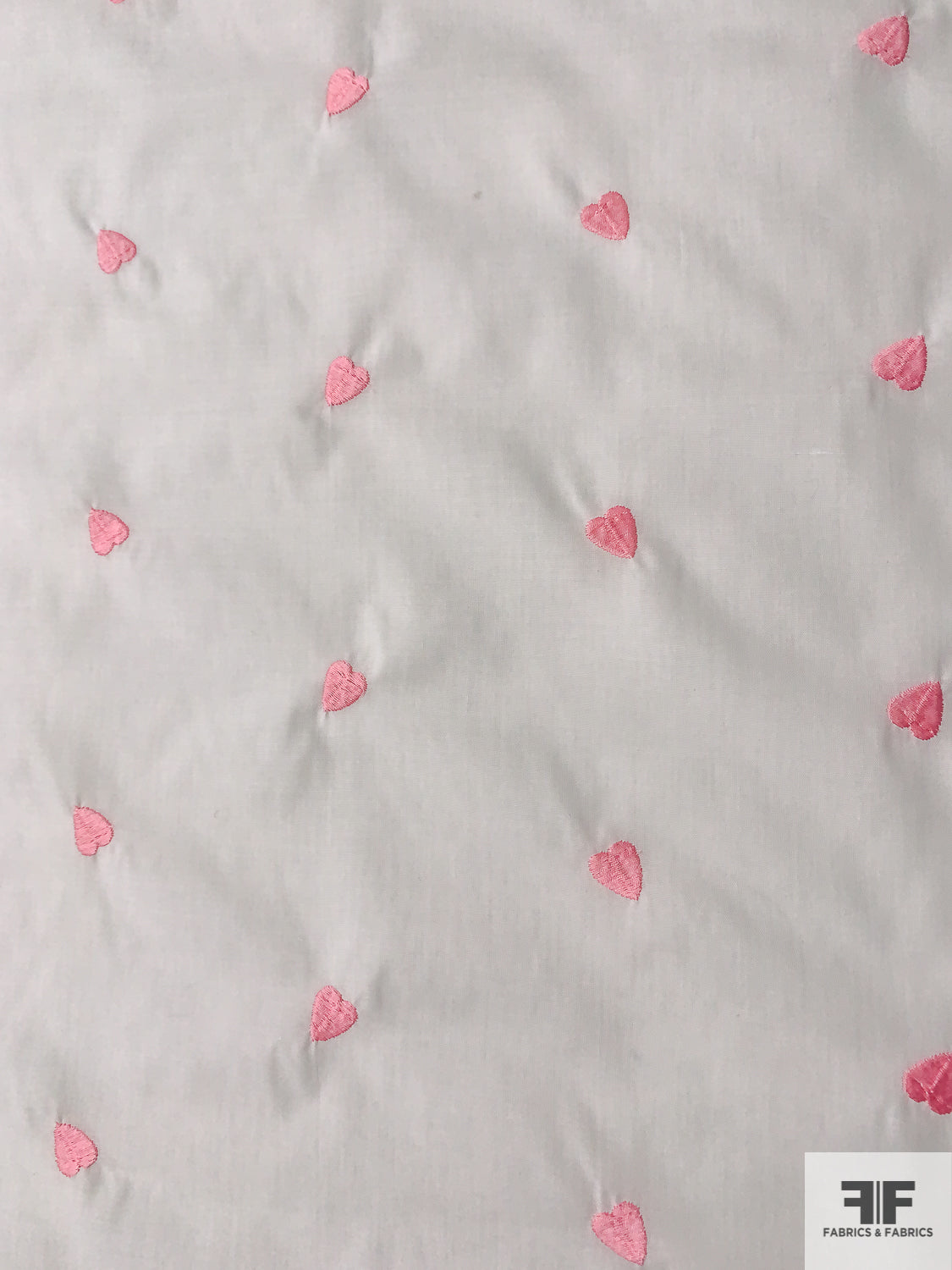 Hearts Embroidered Cotton Batiste - Baby Pink / Off-White