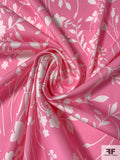 Floral Silhouette Printed Stretch Cotton Sateen - Bubblegum Pink / White