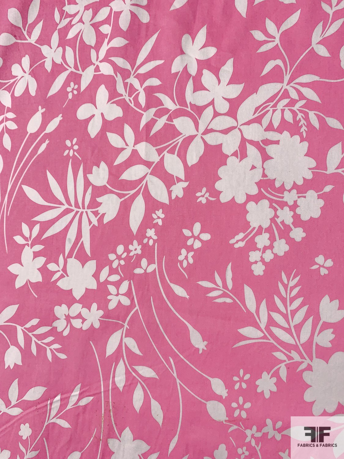 Floral Silhouette Printed Stretch Cotton Sateen - Bubblegum Pink / White