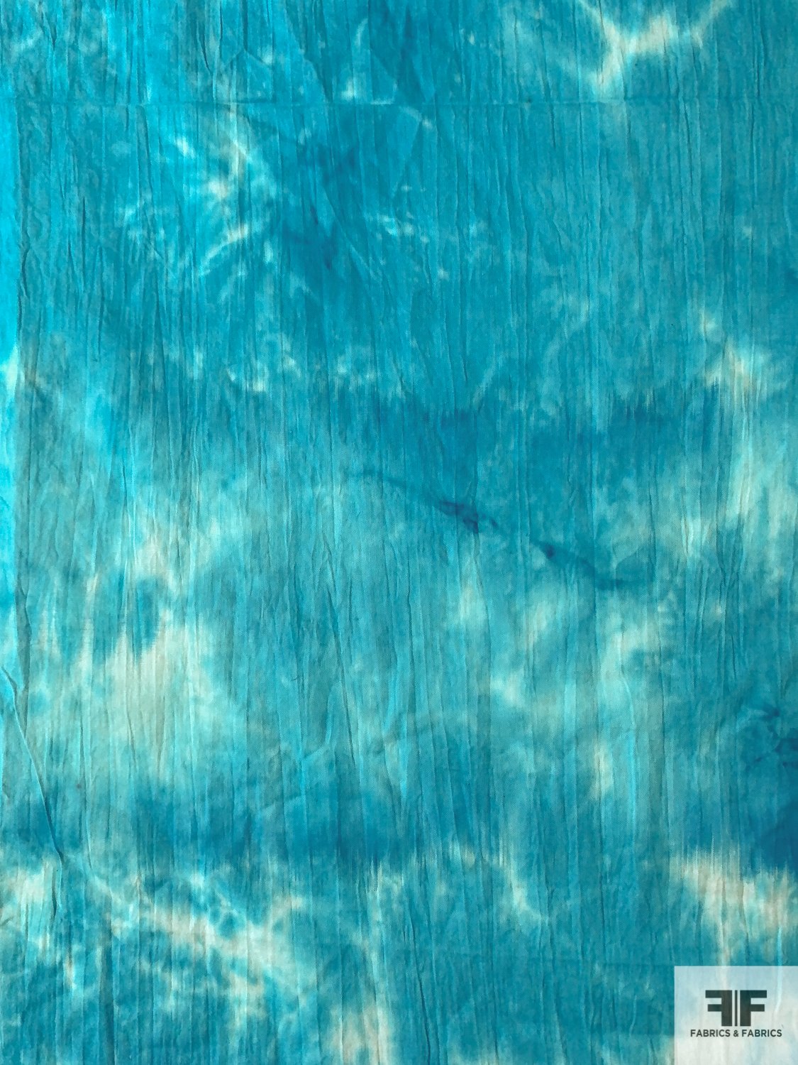 Tie-Dye Printed Crinkled Cotton Batiste - Aqua-Blue / Off-White