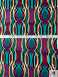 Art Deco Printed Stretch Cotton Sateen - Teals / Tans / Purple