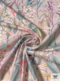 Floral Stalks Printed Stretch Cotton Twill - Dusty Teal / Dusty Coral / Orchid / Grey