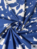 Large-Scale Abstract Floral Printed Linen-Weave Stretch Cotton - Blue / White