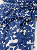Large-Scale Abstract Floral Printed Linen-Weave Stretch Cotton - Blue / White