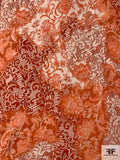 Floral and Lace-Look Printed Stretch Cotton Sateen - Shades of Orange / Off-White