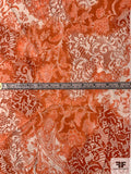 Floral and Lace-Look Printed Stretch Cotton Sateen - Shades of Orange / Off-White