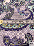 Italian Paisley Printed Batiste-Weight Cotton and Silk - Seafoam / Royal Purple / Off-White