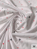 Ditsy Hearts and Skulls Printed Cotton Poplin-Lawn - White / Berry Pink / Black