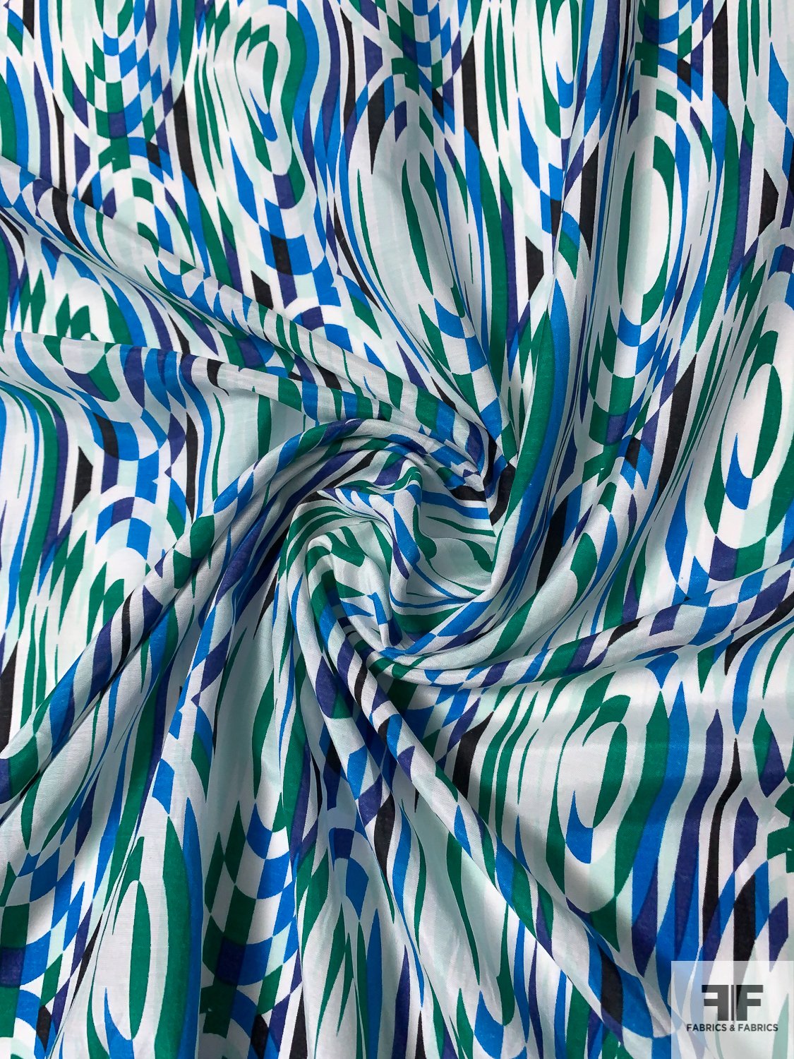 Geometric Circles Cotton and Silk Shirting - Blue / Green / Purple / Black / White