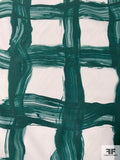 Painterly Large-Scale Windowpane Cotton and Silk Shirting - Teal Green / White