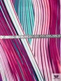 Stripey Striations Printed Stretch Cotton Sateen Panel - Aqua / Pink / Magenta / Purple / White
