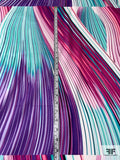 Stripey Striations Printed Stretch Cotton Sateen Panel - Aqua / Pink / Magenta / Purple / White