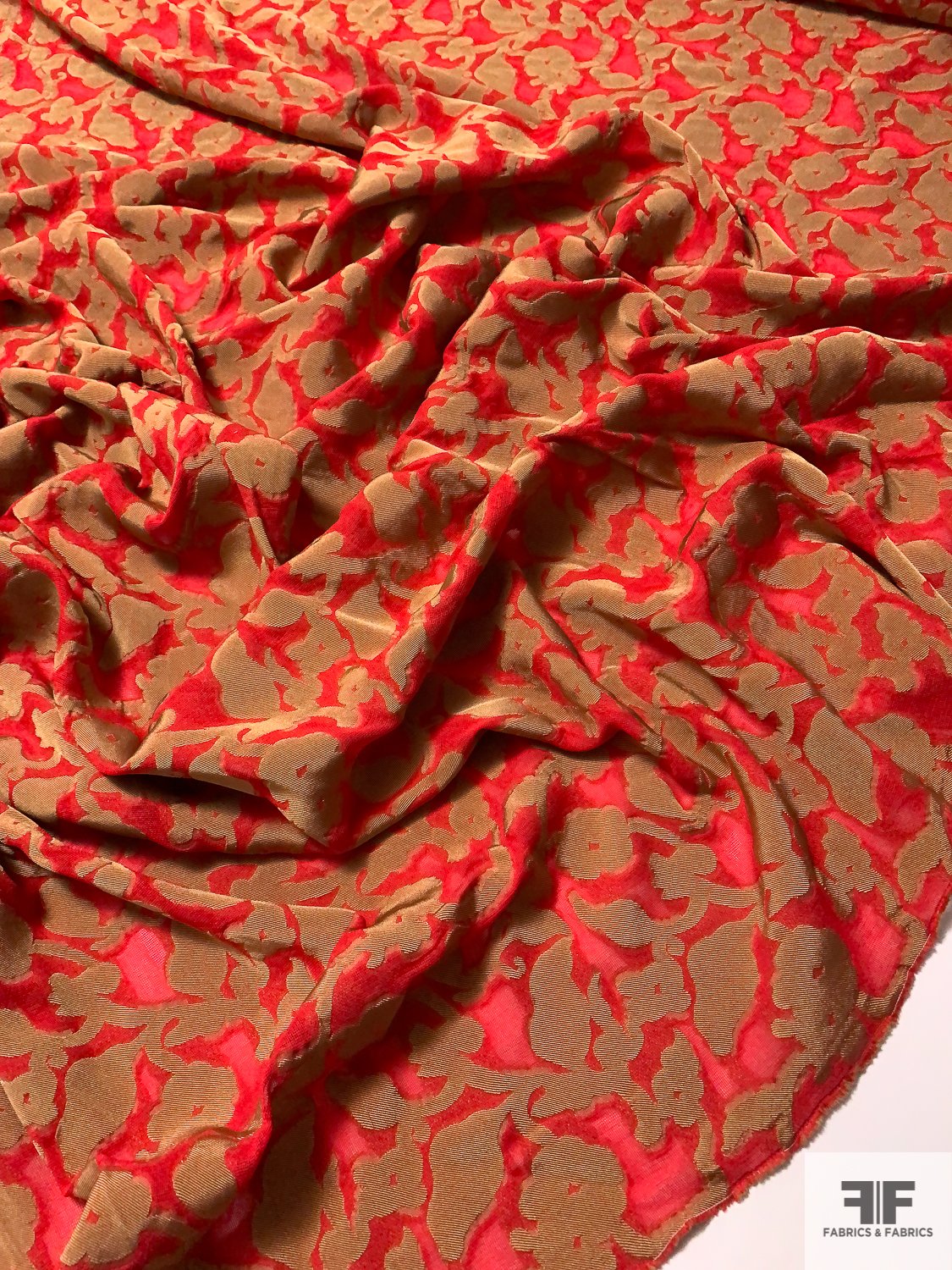 Italian Prabal Gurung Floral Silhouette Fil Coupé Novelty Gauze - Red / Tan
