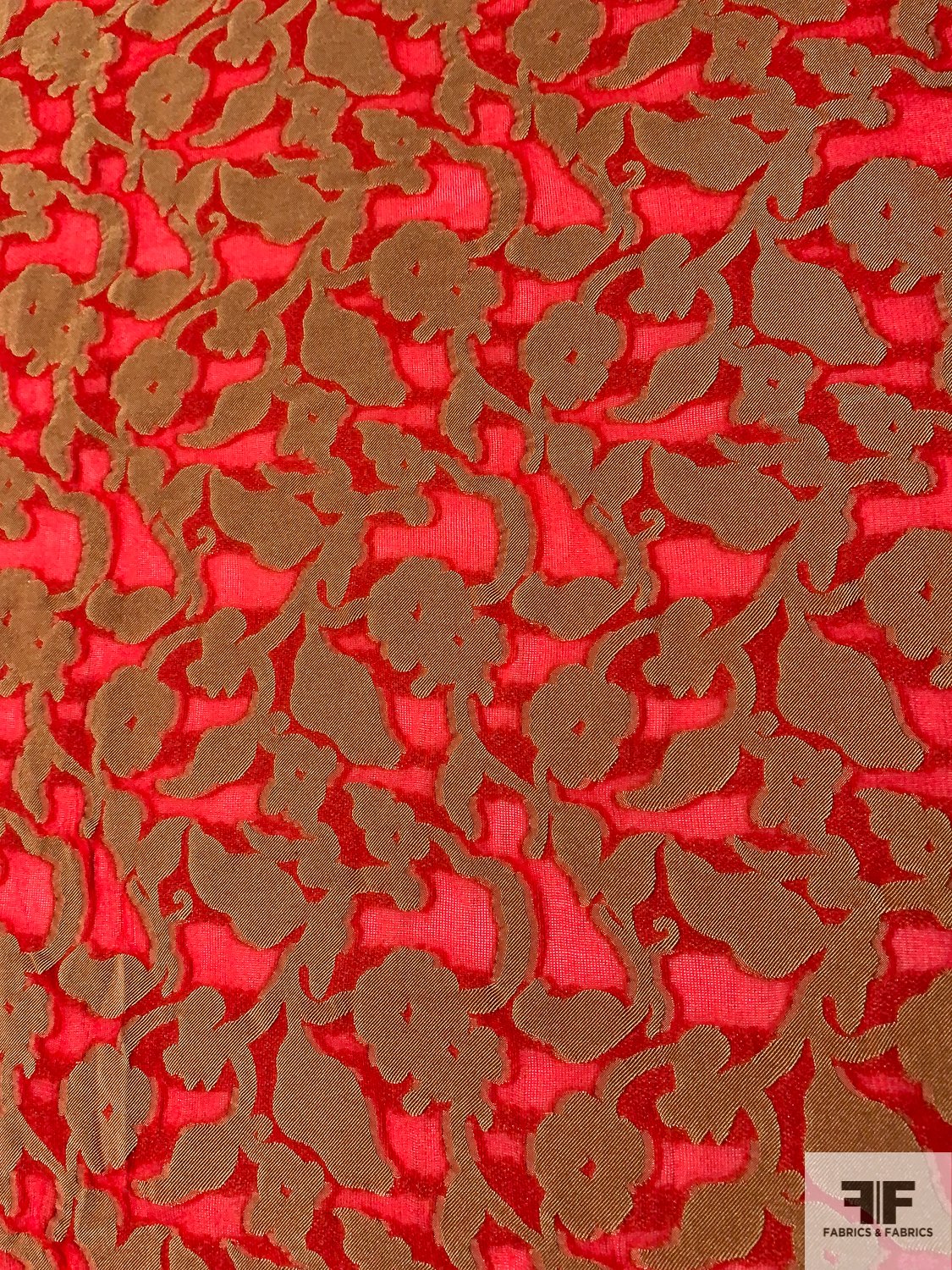 Italian Prabal Gurung Floral Silhouette Fil Coupé Novelty Gauze - Red / Tan