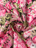Spring Floral Printed Cotton Voile - Hot Pink / Green / Black