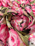 Spring Floral Printed Cotton Voile - Hot Pink / Green / Black