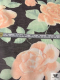 Classic Floral Printed Cotton and Silk Voile - Peach / Sage / Black