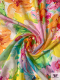 Italian Delightful Floral Printed Cotton and Silk Sateen Voile - Multicolor