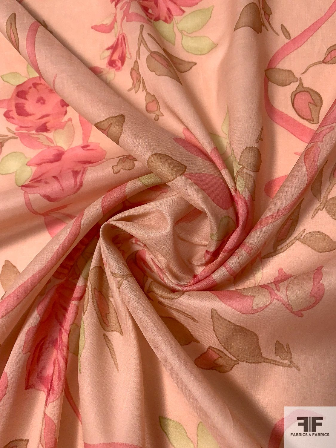 Graceful Floral Printed Cotton Voile - Blush / Rose / Light Green / Light Brown
