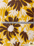 Animated Floral Silhouette Printed Cotton and Silk Voile - Yellow / Brown / White