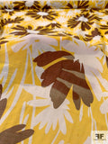 Animated Floral Silhouette Printed Cotton and Silk Voile - Yellow / Brown / White