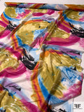 Abstract Painterly Printed Cotton and Silk Voile - Magenta / Blue / Lime / White