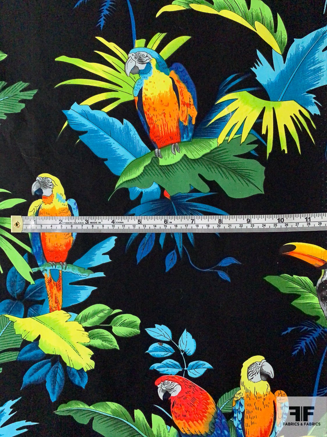 Tropical Parrots in Rio Printed Cotton Poplin - Multicolor / Black