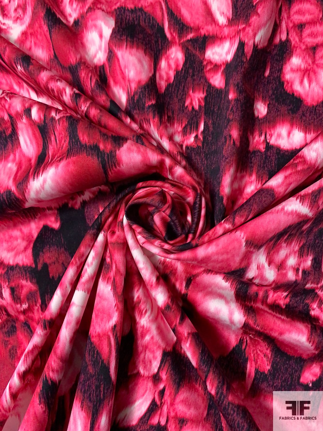 Hazy Floral Printed Stretch Cotton Sateen - Deep Magenta / Berry Pink / Black