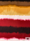 Bold Horizontal Tie-Dye Striped Stretch Cotton Sateen - Wine Red / Mustard / Off-White / Browns