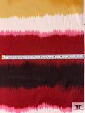 Bold Horizontal Tie-Dye Striped Stretch Cotton Sateen - Wine Red / Mustard / Off-White / Browns