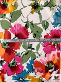 Deep Watercolor Floral Printed Stretch Cotton Sateen - Multicolor