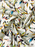 Feathery Abstract Birds Printed Stretch Cotton Sateen - Multicolor / Off-White
