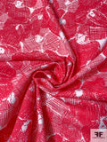 Sketch Floral Printed Stretch Cotton Twill - Strawberry Red / White