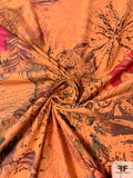Abstract Collage Printed Cotton Lawn - Orange / Magenta / Brick Red / Greys