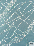 Trailing Striations Printed Fine Sateen Silk and Cotton Twill - Dusty Turquoise / Off-White