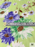 Floral Stems Fine Lightweight Cotton Twill - Lime Green / Purple / Browns / White