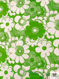 Animated Floral Fine Brushed Stretch Cotton Twill - Shamrock Green / Off-White