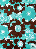 Youthful Floral Printed Stretch Cotton Sateen - Seafoam / Brown / White