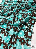 Youthful Floral Printed Stretch Cotton Sateen - Seafoam / Brown / White