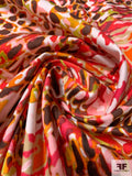 Spotted Whirlwind Printed Stretch Cotton Sateen - Red / Orange / Ecru / Brown