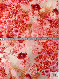 Floral Trees Printed Silk and Cotton Voile - Shades of Coral / Sand