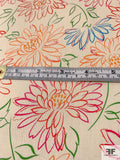 Floral Sketch Printed Brushed Stretch Fine Cotton Twill - Light Beige / Multicolor