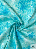 Ethereal Floral Printed Stretch Cotton Twill - Turquoise / Off-White